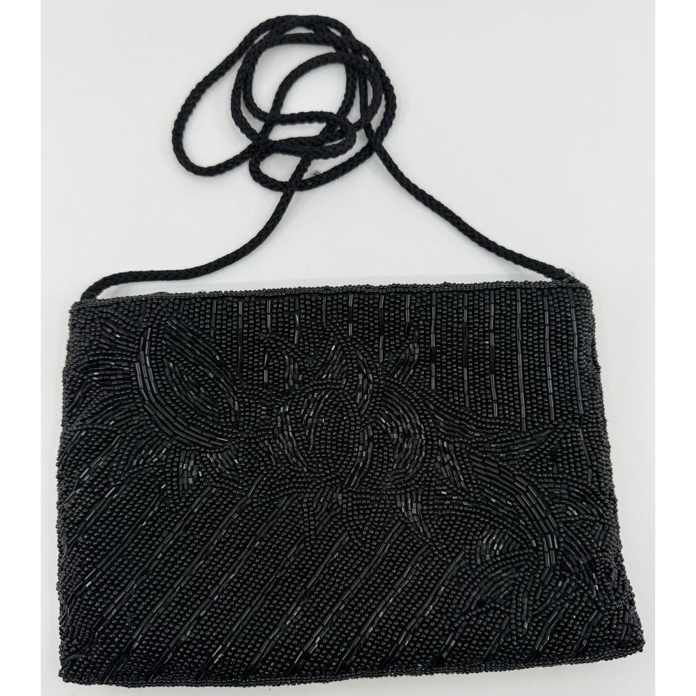 Valerie Stevens Beaded Black Ladies Women's Handbag Purse Vintage